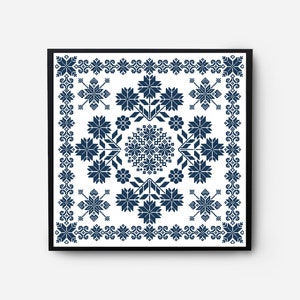 Monochromatic Sampler Cross Stitch Pattern PDF, Floral Folk Modern Counted Cross Stitch Chart, Pillow, Embroidery Antique, Instant Download