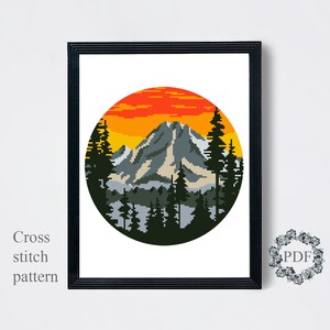 Landscape Modern Cross Stitch Pattern PDF, Mountains Counted Cross ...