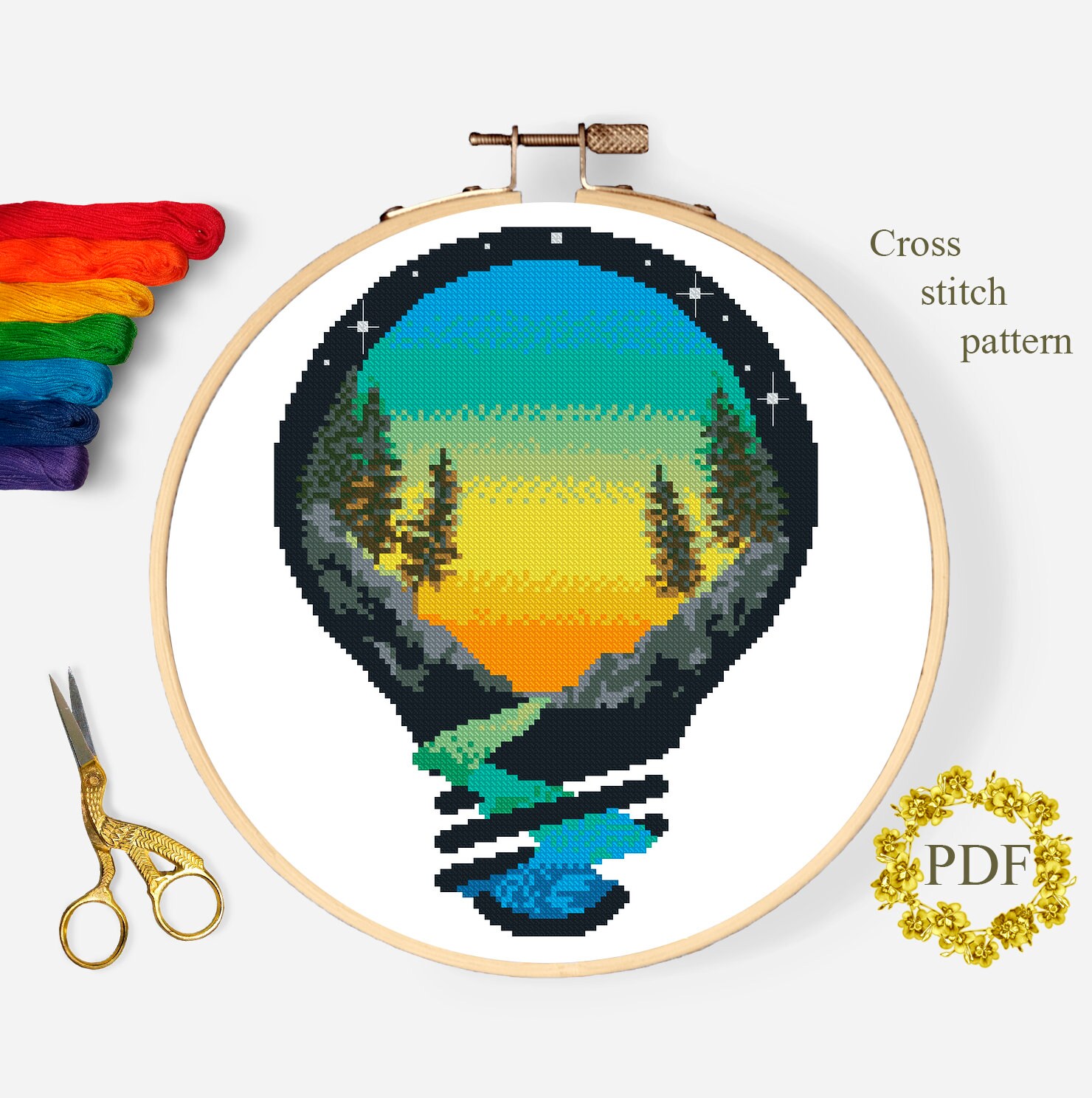 Lamp Modern Cross Stitch Pattern PDF Landscape Counted Cross - Etsy