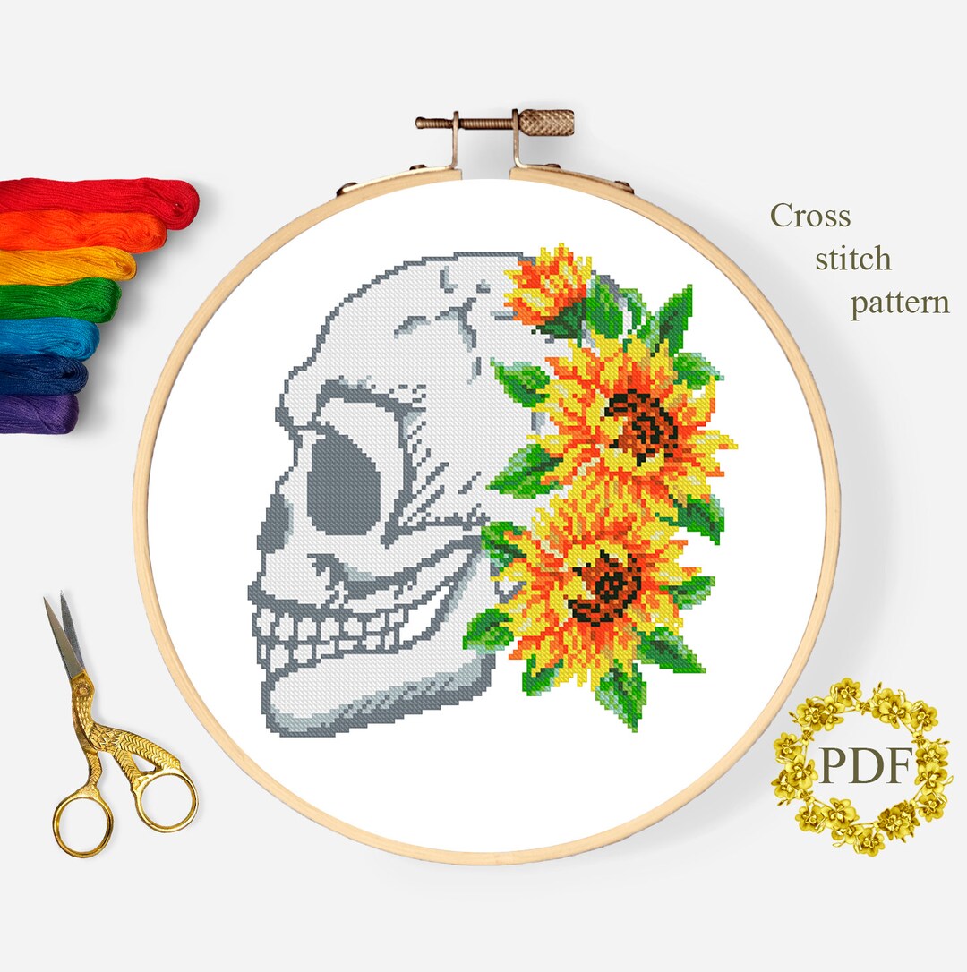 Skull Floral Modern Cross Stitch Pattern PDF, Anatomy Human Counted ...