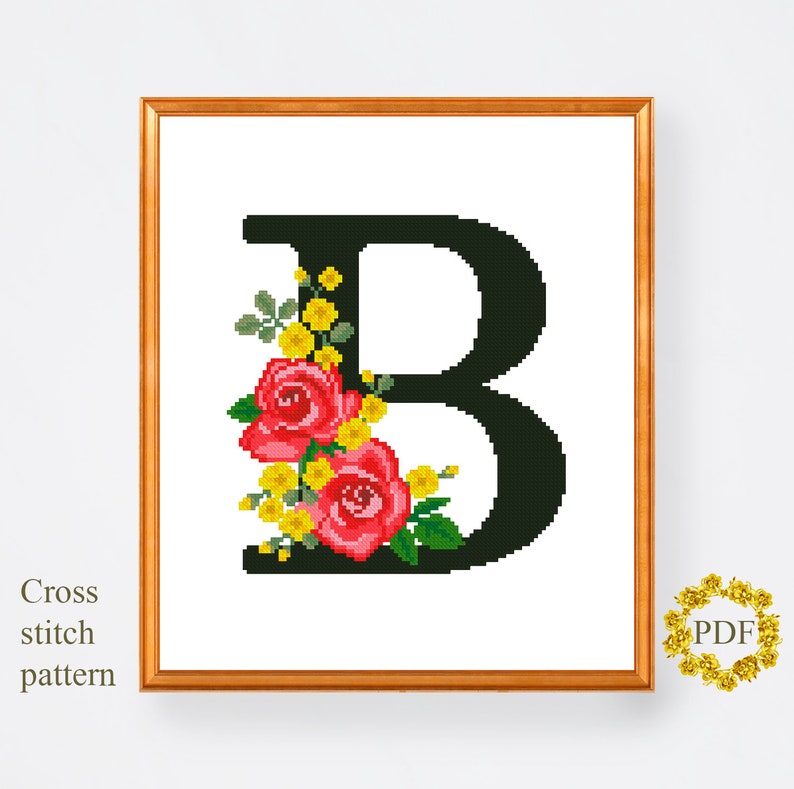 Letter B Modern Cross Stitch Pattern PDF Monogram Floral - Etsy