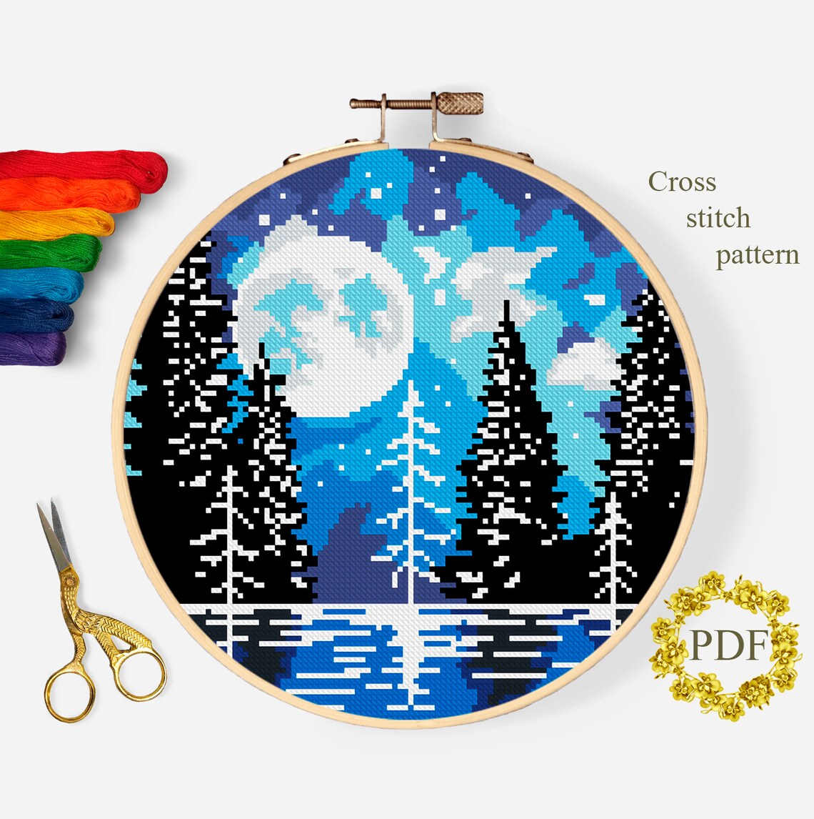Starry Night Sky Modern Cross Stitch Pattern PDF Landscape Etsy
