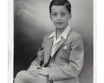 funny child portrait Vintage boy photo Greece Greek little boy in school uniform tunic children found snapshot *6022F boys and girls