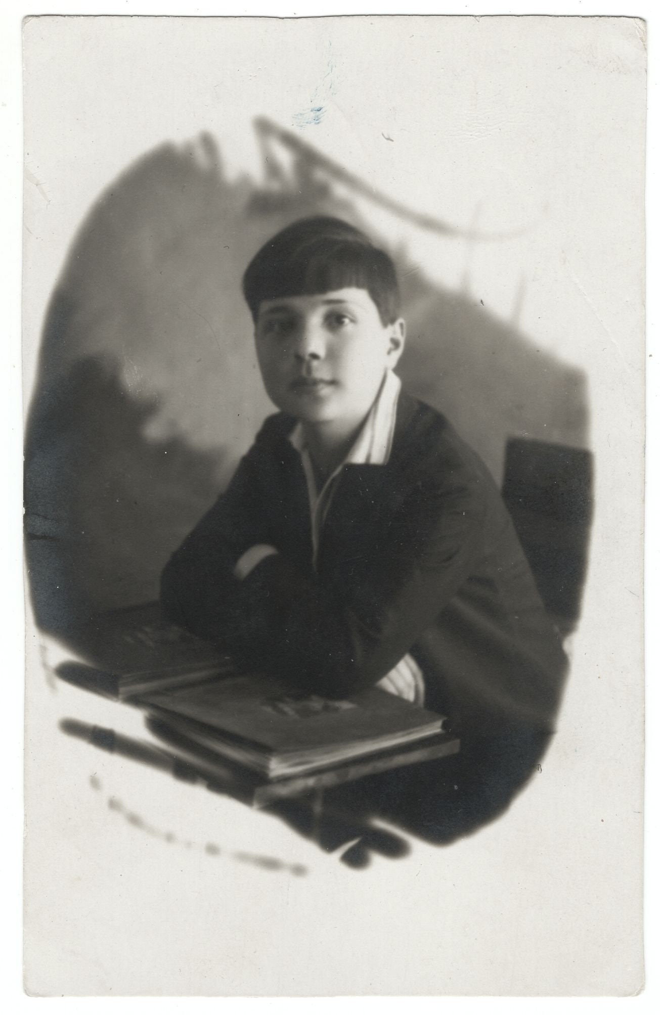 ghostly eerie serious teenage boy handsome teenager portrait Turkey Istanbul Ottoman vintage boy fashion RPPC *3705F Antique boy photo