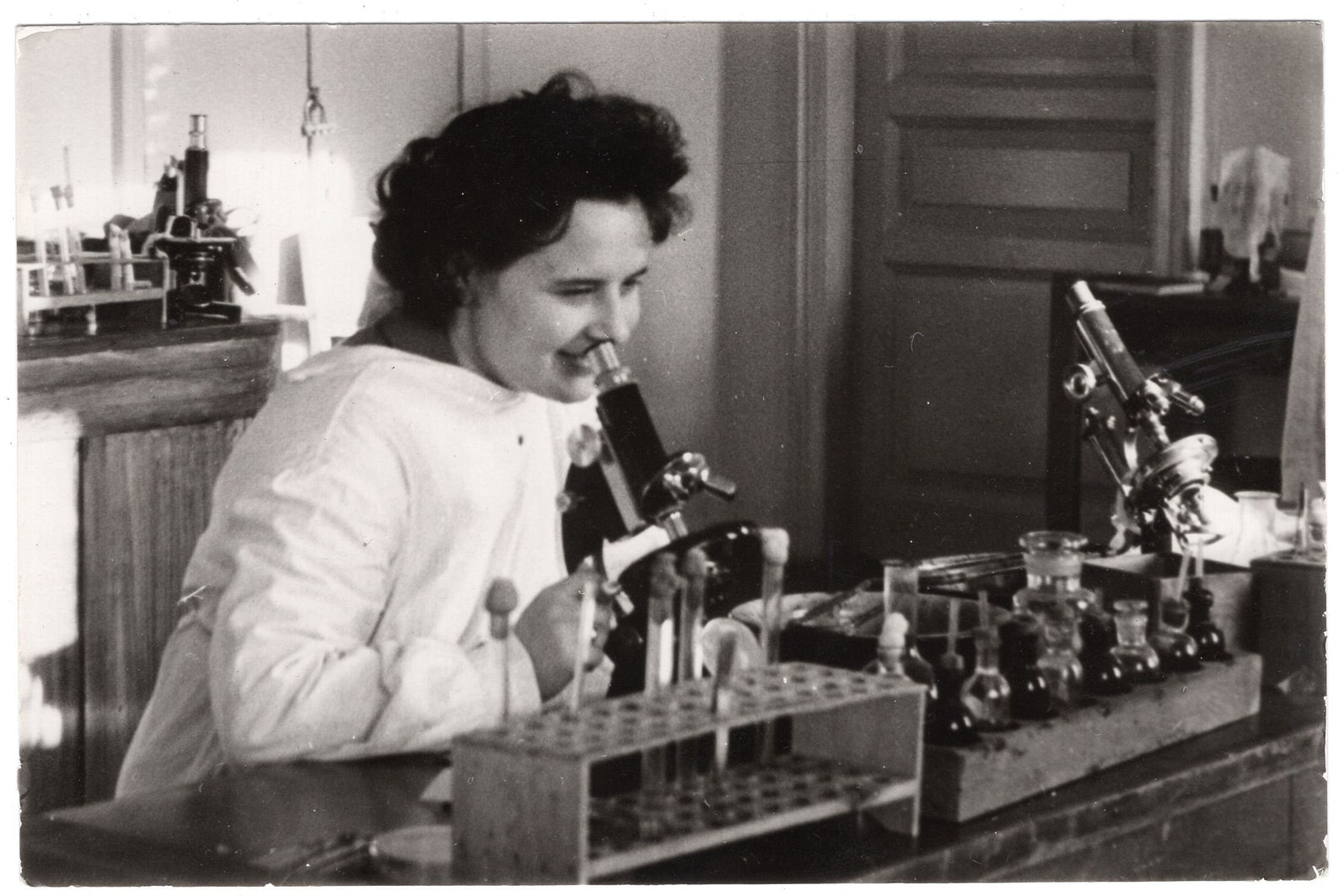 Vintage medical photo female scientist working in laboratory Etsy