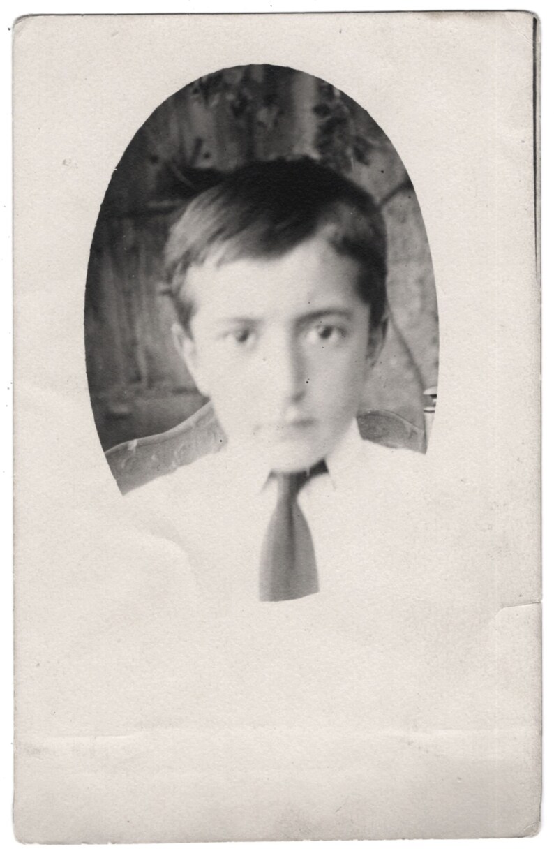 ghostly eerie serious teenage boy handsome teenager portrait Turkey Istanbul Ottoman vintage boy fashion RPPC *3705F Antique boy photo