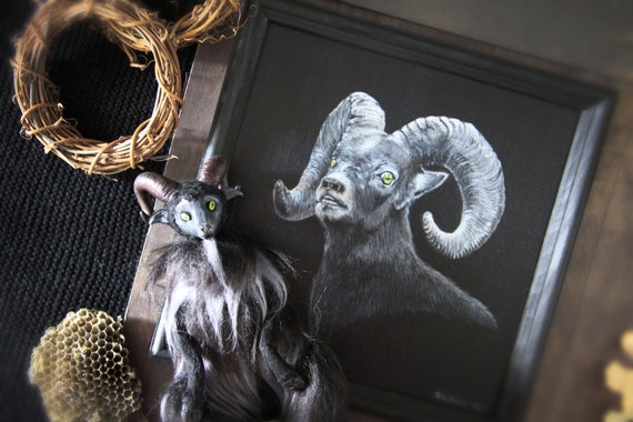 two goats / black phillip / creepy doll and art