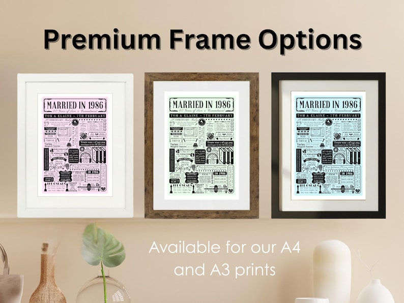 Married in 1986 Print | Personalised 40th Ruby Wedding Anniversary Gift Year | You Were Married Fact Poster | Custom Party Decor image 6