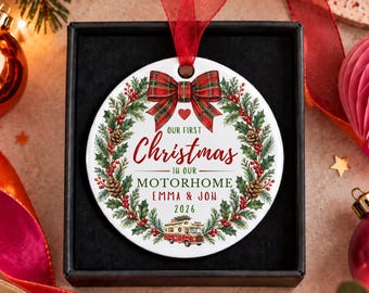Personalised Motorhome Christmas Bauble, First Christmas in Our Motorhome Ornament, Campervan Gift, Christmas Wreath Decoration