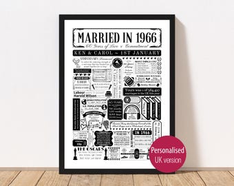 Married in 1966 Poster | Personalised 60th Diamond Wedding Anniversary Gift | Year You Were Married Poster | Custom Party Decor