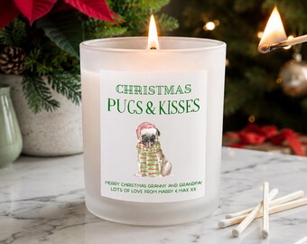 Personalised Dog Christmas Candle | Christmas Pugs & Kisses Pun Gift | Christmas Gifts For Him Dog Lovers