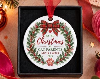 Personalised First Christmas as Cat Parents Bauble, New Cat Mum and Dad Gift, Cat Christmas Ornament, Pet Parent Keepsake