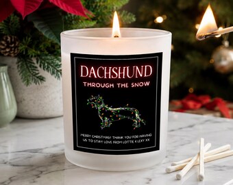 Personalised Dog Christmas Candle | Sausage Dog Xmas Gift | Dachshund Through The Snow | Gift For Dog Lovers