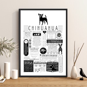 Chihuahua Fact Print | Personalised with Dogs Name | Dog Lover Gift - A4 Frame & Gift Option