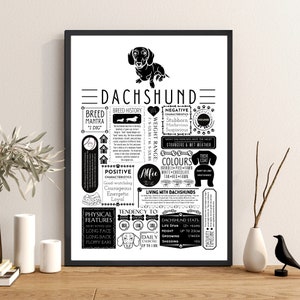 Dachshund Sausage Dog Fact Print | Personalised with Dogs Name | Dog Lover Gift - A4 Frame & Gift Option