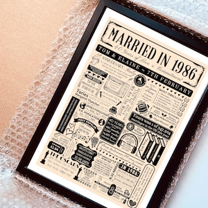 Married in 1986 Print | Personalised 40th Ruby Wedding Anniversary Gift Year | You Were Married Fact Poster | Custom Party Decor image 12