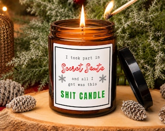 Rude Funny Secret Santa Candle Gift - Mature Adult "All I got was this shit Candle" Humourous Christmas Present - Amber Apothecary Jar