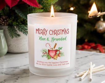Personalised Nan & Grandad Christmas Candle | Christmas Gifts For Grandparents | Cosy Hot Chocolate Candle