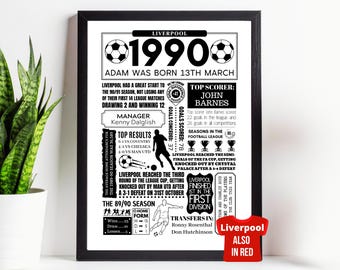 LIVERPOOL Personalised ANY Year Football Poster - Year You Were Born Birthday Gift | Custom Print Wall Art