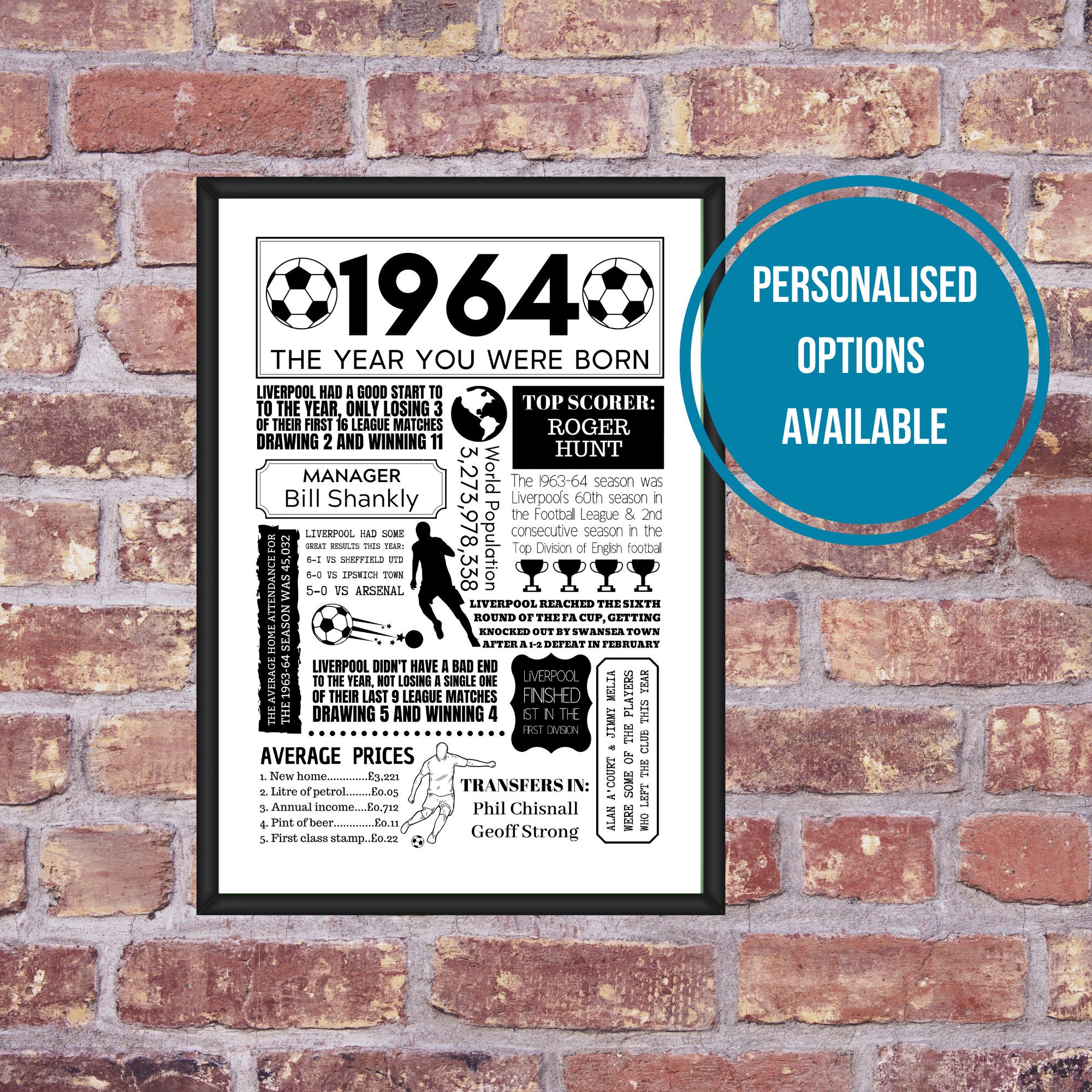 UK 1964 Liverpool FC Football Fun Facts Year You Were Born Etsy