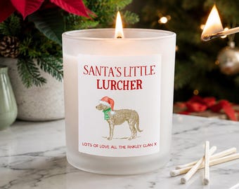 Personalised Lurcher Christmas Candle | Santa's Little Lurcher Gift | Gifts For Dog Lovers