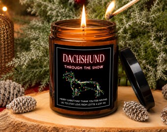 Personalised Dachshund Christmas Candle, Sausage Dog Gift For Dog Lovers, Amber Jar Candle