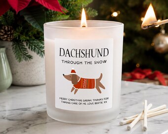 Personalised Dachshund Christmas Candle | Sausage Dog Pun Xmas Gift | Dachshund Through The Snow Candle