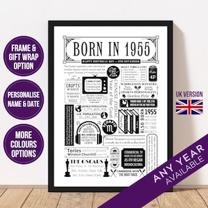 1955 70th Birthday Poster | Personalised 70th Birthday Gift | Year You Were Born Print | Birthday Gift for Him | For Her