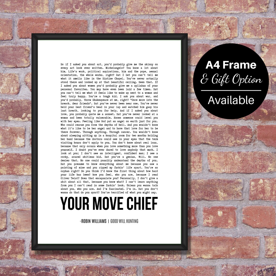 Good Will Hunting Your Move Chief Speech/ Robin Williams / Etsy