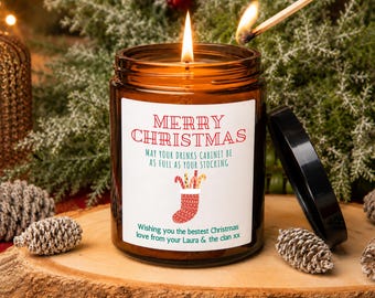 Personalised Christmas Candle, Funny Drinks Lover Gift, Amber Apothecary Jar