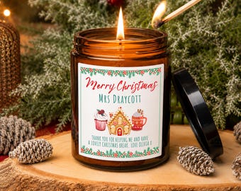 Personalised Merry Christmas Teacher Candle, Phthalate Free, Amber Apothecary Jar