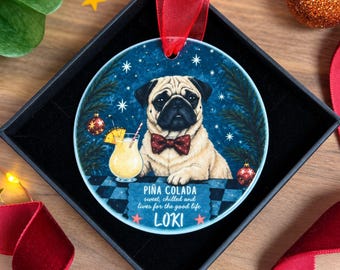Personalised Pug Christmas Ornament, Pug Dog Gift, Custom Dog Name Christmas Decoration, Gift For Dog Lovers