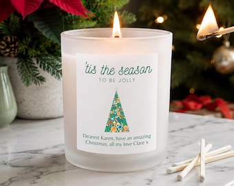 Personalised Christmas Candle | Tis The Season To Be Jolly Candle | Christmas Tree Jolly Christmas Gift
