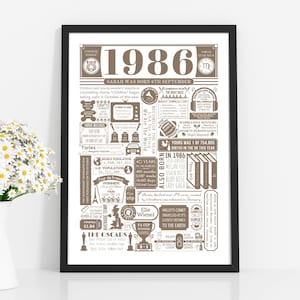 1986 Birthday Poster | Personalised 40th Birthday Gift | Year You Were Born Print | Gift for Men and Women | 40th Party Decor Neutral/Beige