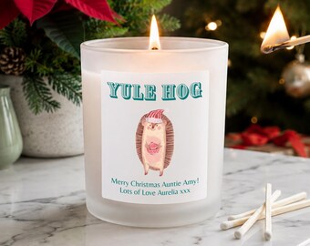 Personalised Funny Christmas Candle | Yule Hog Hedgehog Candle | Funny Pun Christmas Gift