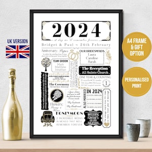 First Wedding Anniversary Print | Personalised 2024 1st Paper Anniversary Gift | One year Married |