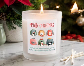 Personalised Christmas Candle | Christmas Jumpers Custom Candle | Cute Christmas Sweater Gift