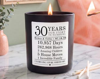 Personalised 30th Pearl Anniversary Candle | Years Married Gift | Our Story in Numbers | Present for Wife Husband