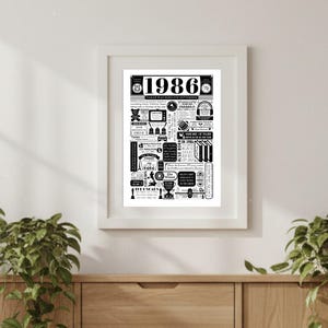 1986 Birthday Poster | Personalised 40th Birthday Gift | Year You Were Born Print | Gift for Men and Women | 40th Party Decor image 7