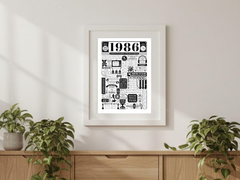 1986 Birthday Poster | Personalised 40th Birthday Gift | Year You Were Born Print | Gift for Men and Women | 40th Party Decor image 7