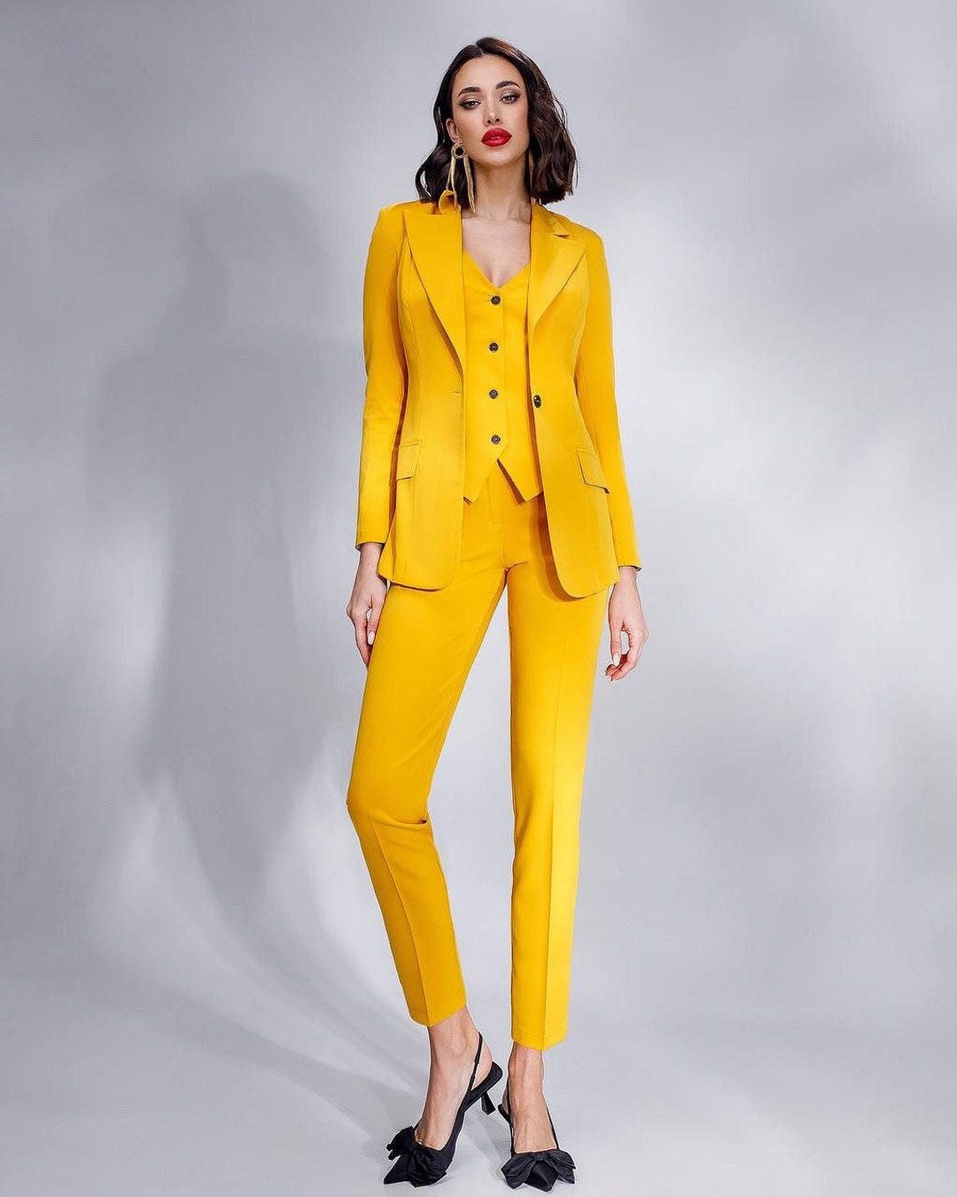 Mustard Three Piece Suit, Wedding Guest Suit, Prom Suit, Office Formal
