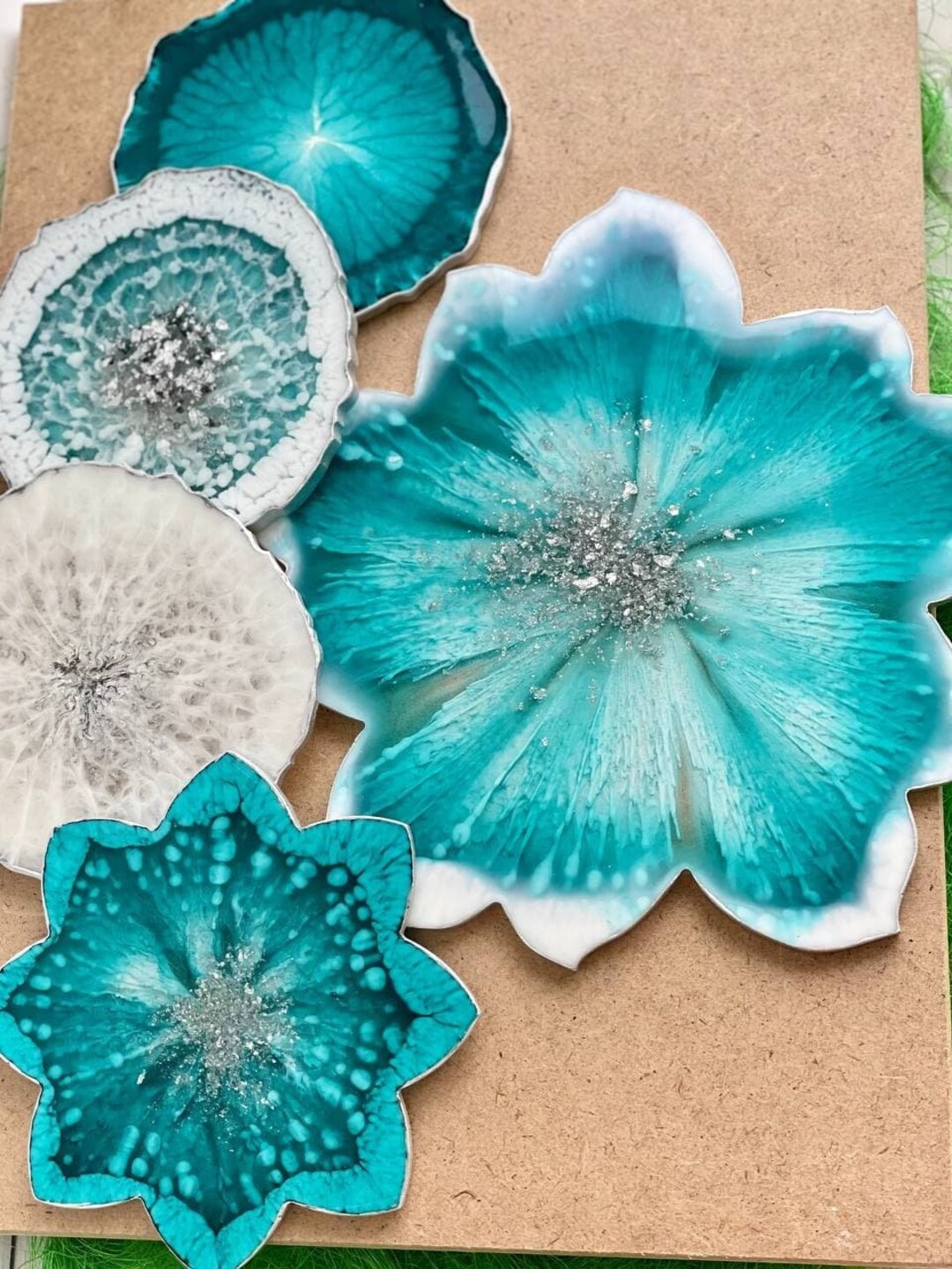 Resin Art Coasters Set Drinkware Housewarming Gift Table Etsy