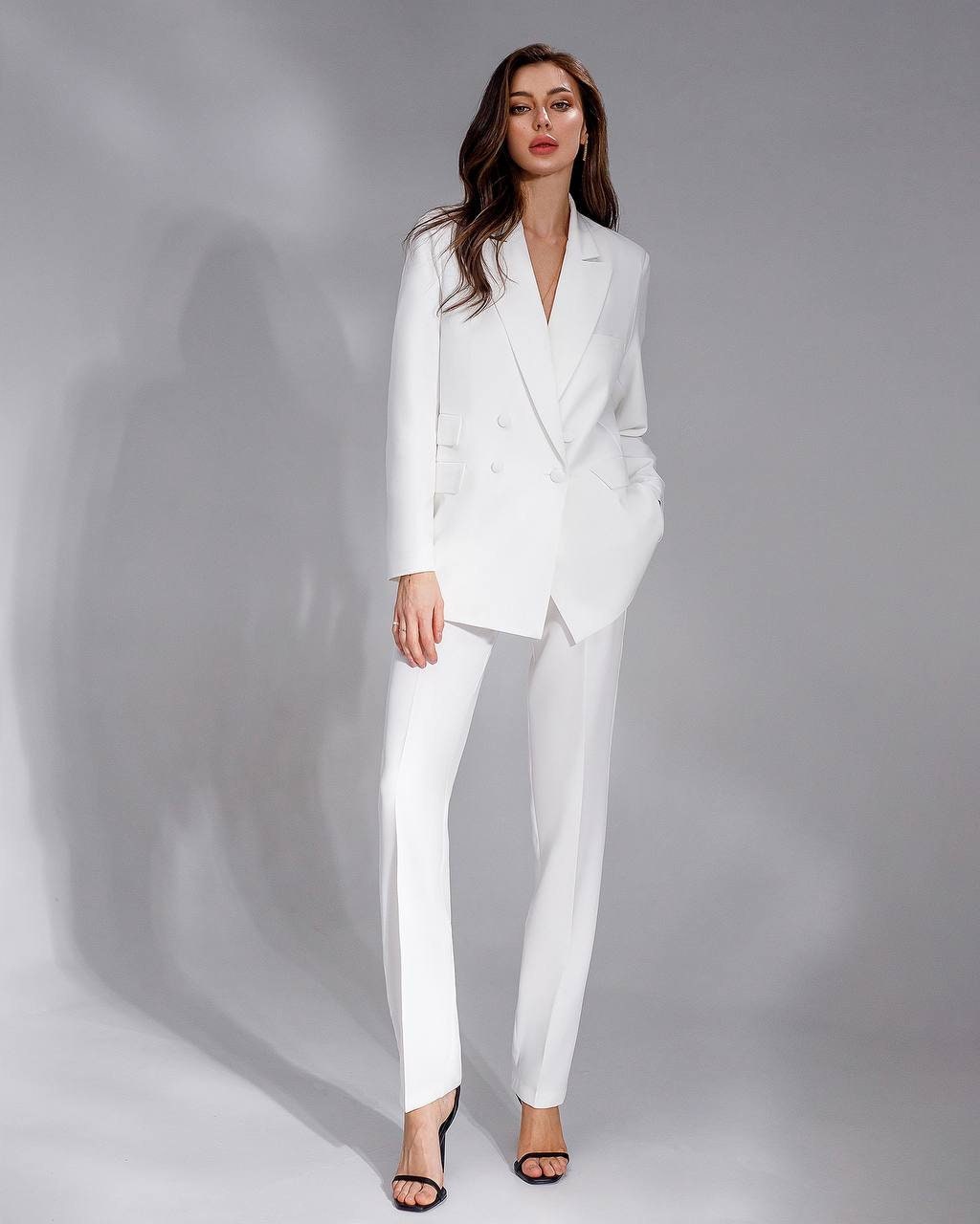 White Wedding Suit, Formal White Suit for Women, Wide Leg Pants