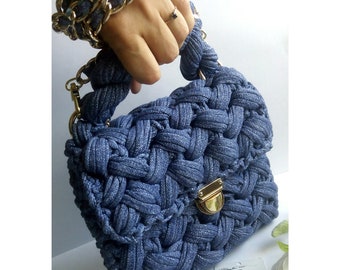 Blue crocheted bag | Etsy