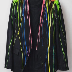 Hand-Painted Neon Drip Blazer for Women – Statement Art Jacket
