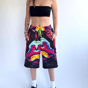 Acid Neon Colored Shorts - Vibrant and Eye-Catching Design - Perfect for Summer and Festivals - Trippy, Psychedelic Style
