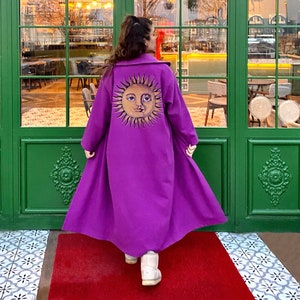 Sun Moon Star Coat Overcoat Witchy Clothes - Mystical - Eclipse Clothes Overcoat - Winter Outerwear Moon Child Midnight Witch Cloak