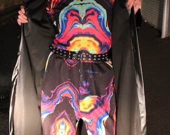 Psychedelic Crop Top for Women, Colorful Festival Shirt, Abstract Print Rave Top, Neon Y2K Clubwear, Scuba Fabric Tee