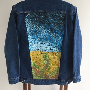 Hand Painted Jacket | Denim Jean Jacket Wheat Field with Crows Vincent van gogh art popular art paintings