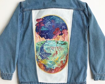 Hand Painted Jacket | Depth blue denim jean jacket vintage